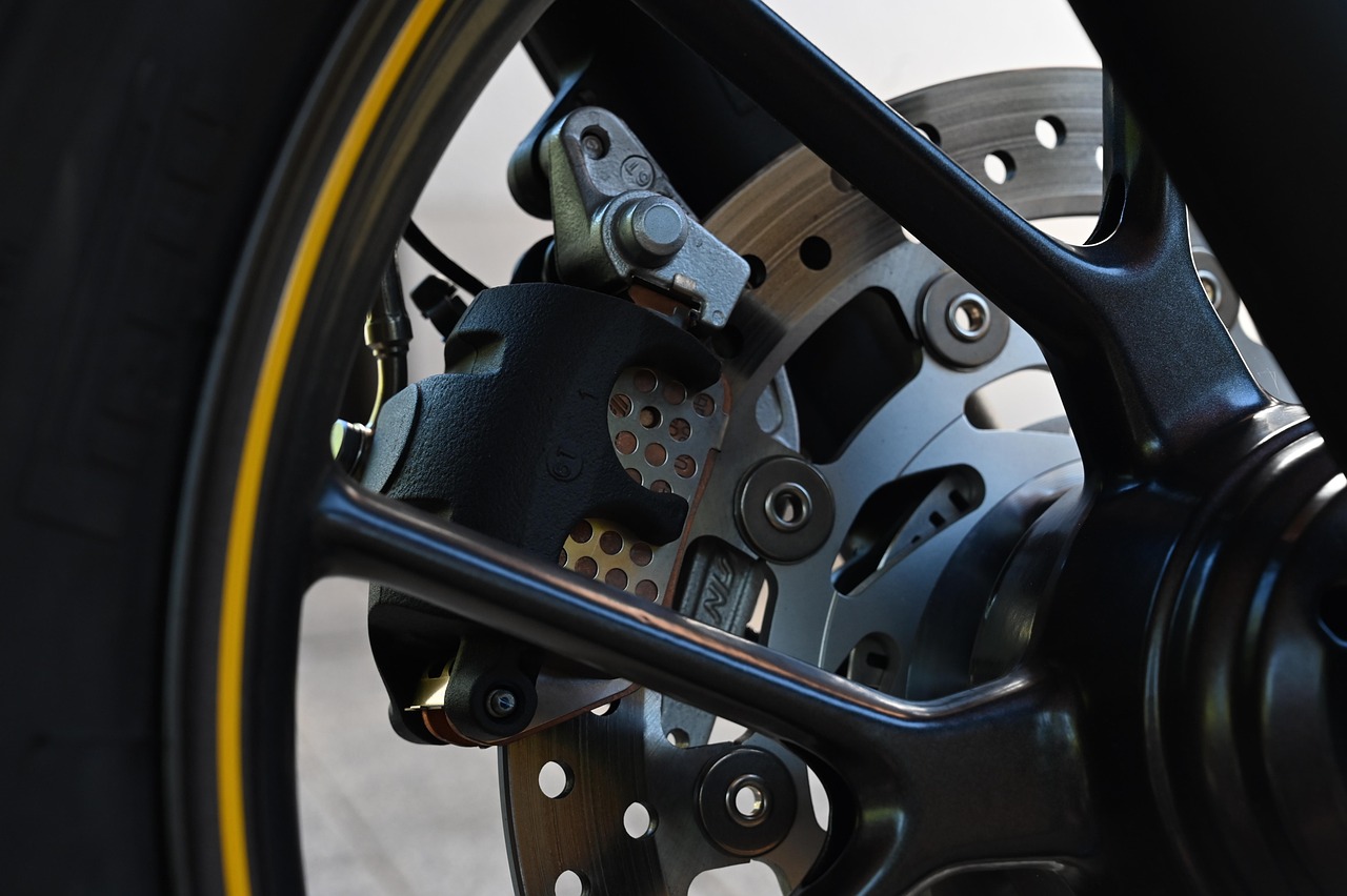 Disc brake rotor and caliper assembly showing braking components